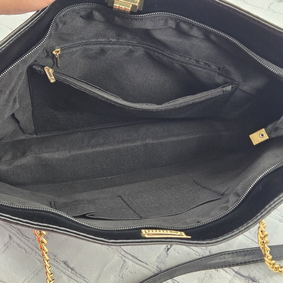 Elegant Black Quilted Tote Bag NWOT - Picture 5 of 7